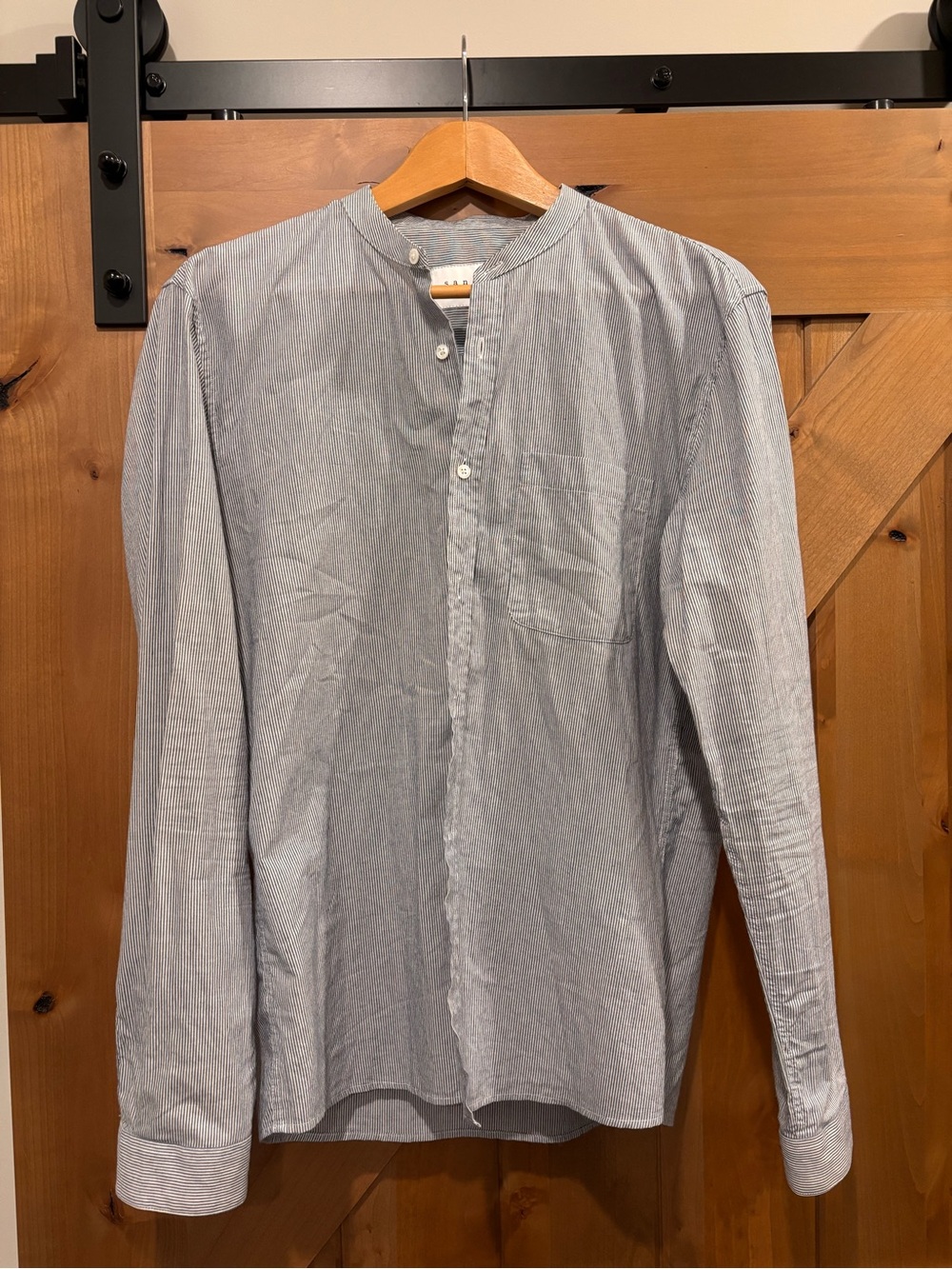 Sandro Light Blue Band-Collar Button Down Shirt
